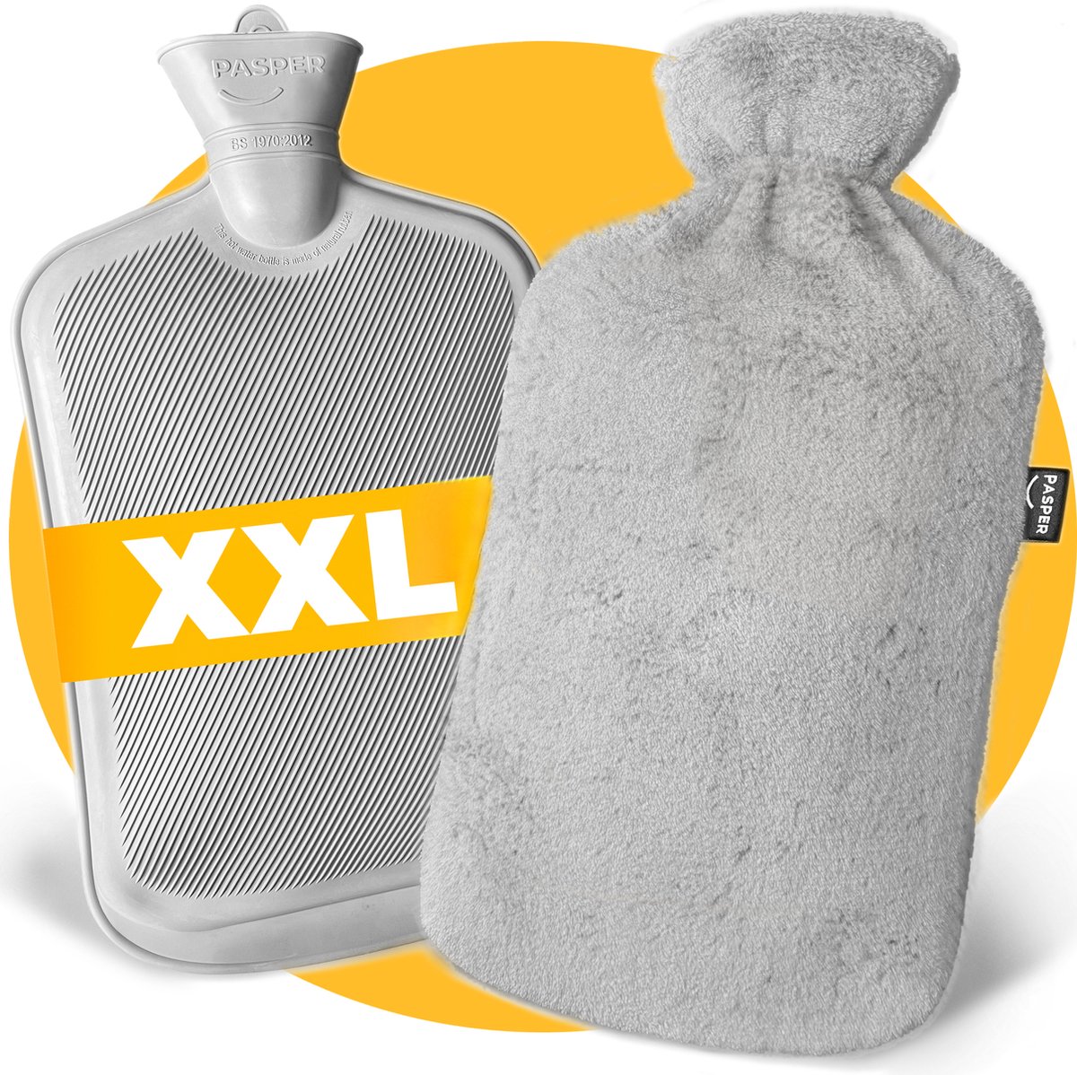 XXL kruik 3,5 liter met hoes - Pasper warmwaterkruik - 8 uur warmte - grijs - kruikzak
