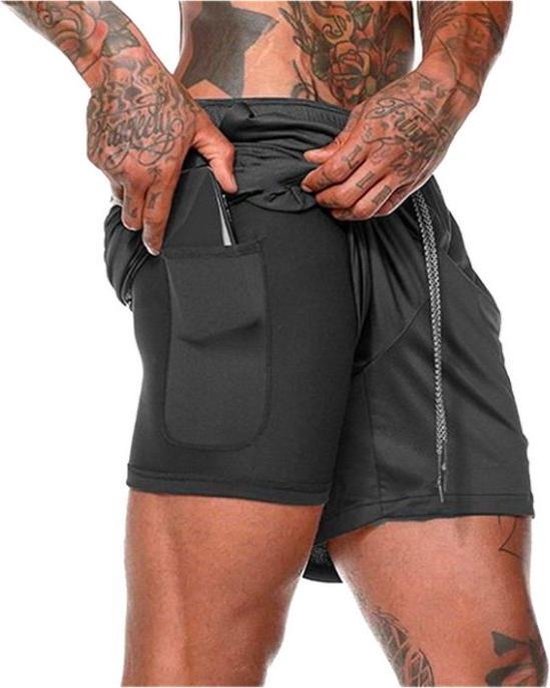 MW Sportbroek 2-in-1 shorts hardloopbroek zwart ventilatie warm weer fitness