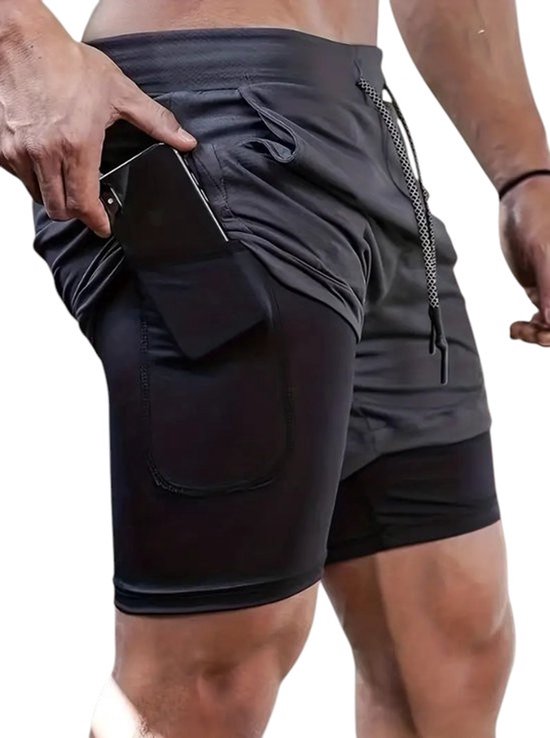 Relentless Sportbroek 2-in-1 hardloopbroek grijs telefoonzak sportkleding